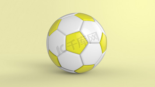 黄色足球塑料皮革金属织物球隔离在黑色背景上。