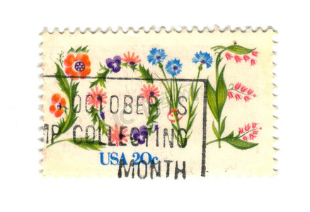 白色背景 20c 的美国邮票