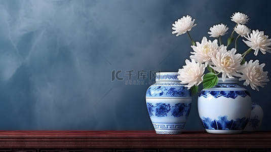 陶艺小和尚背景图片_中国风青花瓷瓷器山水背景