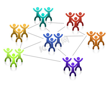 孤立在白色背景上的网络团队合作图。