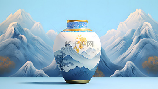 陶艺背景图片_中国风青花瓷瓷器山水背景