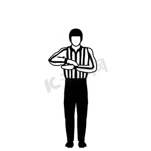 冰球官员或裁判手势信号绘图黑白