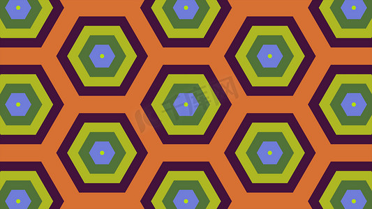 相同颜色六边形和不同周围环的抽象背景。