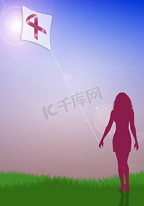 拿着风筝预防乳腺癌的女人