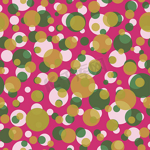 圆重叠摄影照片_带有彩色球的抽象无缝图案。背景抽象重叠彩色圆点图案的说明。波尔卡圆点装饰品。适合邀请、海报、卡片、传单、横幅、纺织品、织物