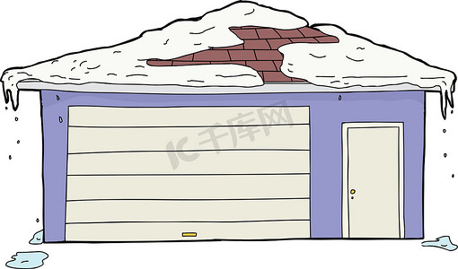 孤立的车库和门与雪