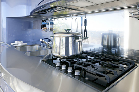 蓝银厨房现代建筑装饰