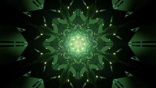 闪闪发光的绿色几何花卉装饰 3d 插图