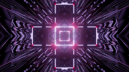 几何科幻隧道的 3d 插图