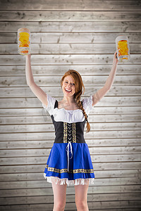 慕尼黑啤酒节女孩拿着啤酒罐的合成图像