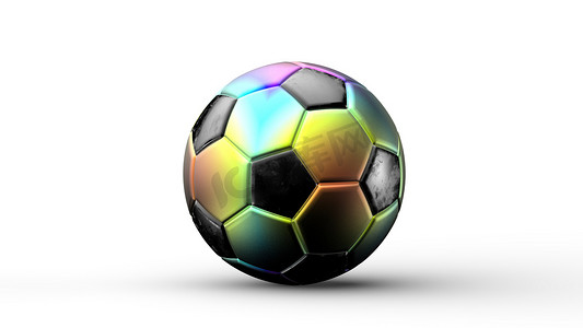 彩虹色足球金属球隔离在白光背景上。