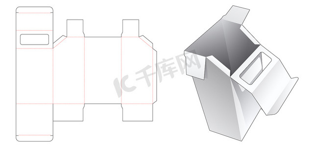 顶部有窗口的倒角包装盒翻转模切模板