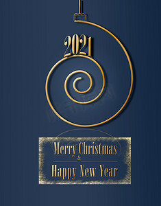 新年歌单海报摄影照片_2021 年圣诞快乐，新年快乐，金色螺旋形。