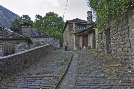 Tsepelovo Epirus，旧石村街景，希腊，欧洲