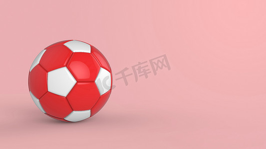 足球联赛展板摄影照片_红色足球塑料皮革金属织物球隔离在黑色背景上。