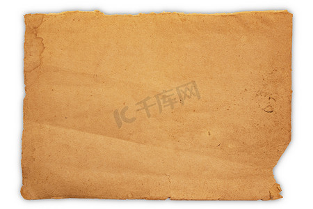 旧复古棕色纸质地隔离在白色背景上，牛皮纸水平与独特的纸张设计，柔软的自然纸风格审美创意设计