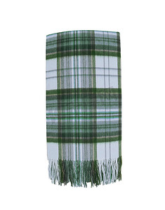 彩色羊毛绿色格子围巾，带白色隔离饰边