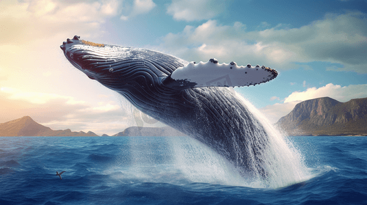 一头鲸鱼正从水里跳出来