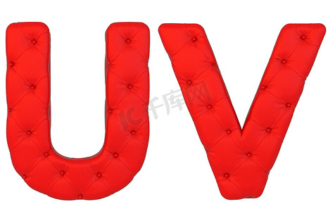 豪华红色皮革字体 U V 字母