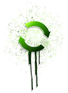 绿色循环图标摄影照片_白色墨水绿色箭头循环插画设计