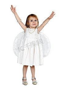 可爱天使小翅膀摄影照片_工作室里长着天使翅膀的小女孩