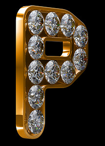 镶嵌钻石的金色 P 字母
