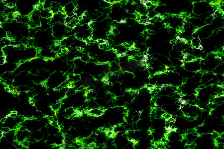 巨大的绿色雷电在黑色大理石上爆发出辉光矿物质地