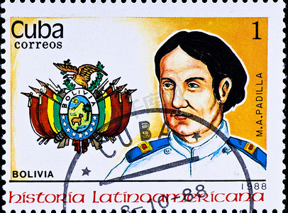 军政府摄影照片_邮票显示玻利维亚酋长 M. A. Padilla