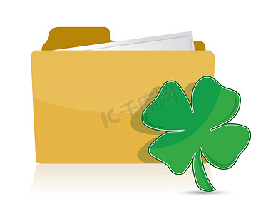 文件夹设计摄影照片_白色三叶草插图设计的黄色文件夹图标