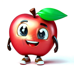 卡通苹果红色摄影照片_微笑苹果的可爱卡通 3d 角色