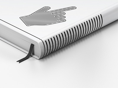 社交媒体概念：封闭的书，白色背景上的鼠标光标