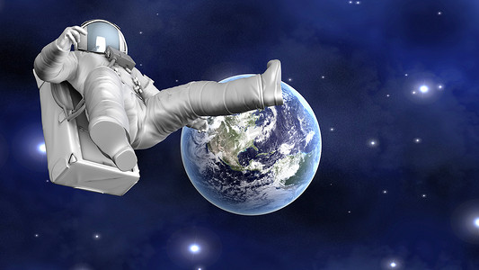 宇航员漂浮在远离地球的地方