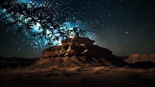 星夜下的棕色岩层