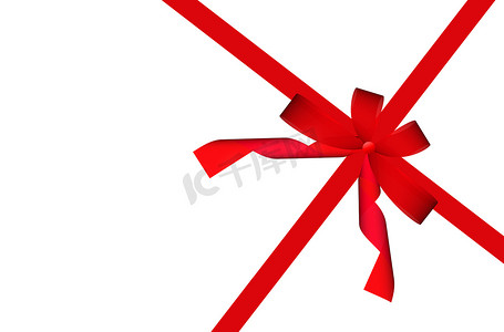 礼品装饰红丝带摄影照片_礼品红丝带和蝴蝶结隔离在白色
