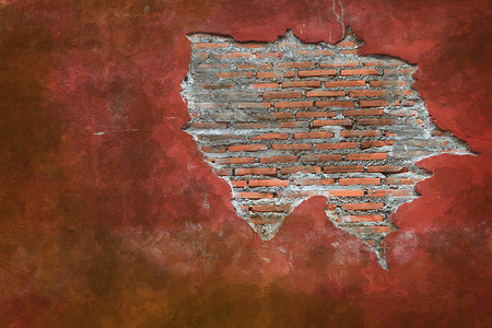 沃尔玛摄影照片_开裂的 grunge 风化复古和碎片的红砖沃尔玛