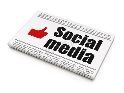 社交媒体概念：带有社交媒体和大拇指的报纸