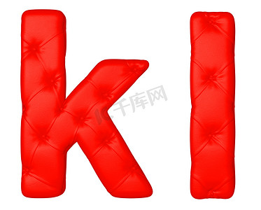 豪华红色皮革字体 K L 字母