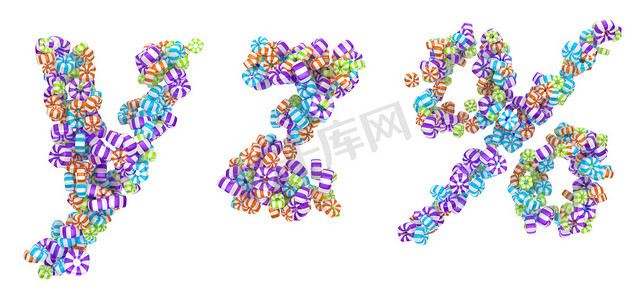 百分比符号摄影照片_甜蜜的糖果字体 Y Z 字母和百分比符号