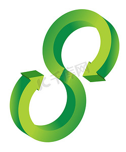 白色的 3d 绿色箭头循环插图设计