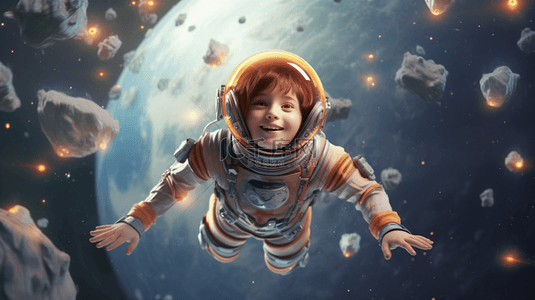 儿童拒绝手势背景图片_卡通宇航员星球太空数字艺术
