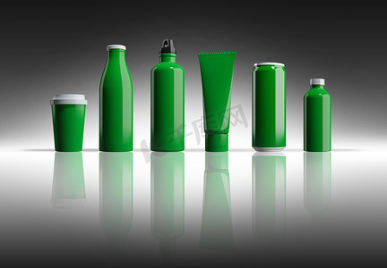 绿色瓶罐 3d 渲染的样机图片