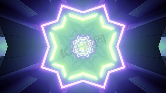 充满活力的绿色和紫色几何装饰 3d 插图