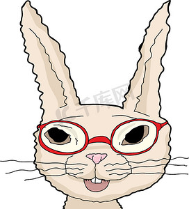 手绘兔子耳朵摄影照片_孤立的兔子在红色眼镜