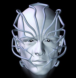 科幻朋克摄影照片_带有未来派部落面具的赛博朋克插画