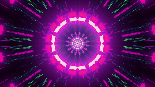 明亮的紫色几何灯光照亮 3d 插图