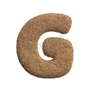 沙子字母 G - Capital 3d 海滩字体 - 假期、旅行或海洋概念