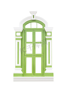 绿色经典摄影照片_在白色的绿色经典木窗框