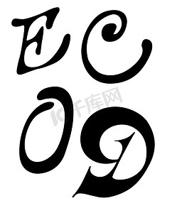 “白色背景上的矢量字母 E、C、O、D”
