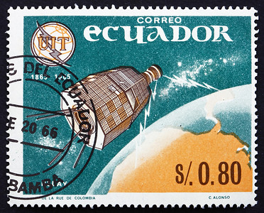 1966年摄影照片_邮票厄瓜多尔 1966 年中继 1，地球和电视