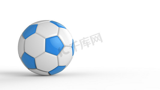 蓝色足球塑料皮革金属织物球隔离在黑色背景上。